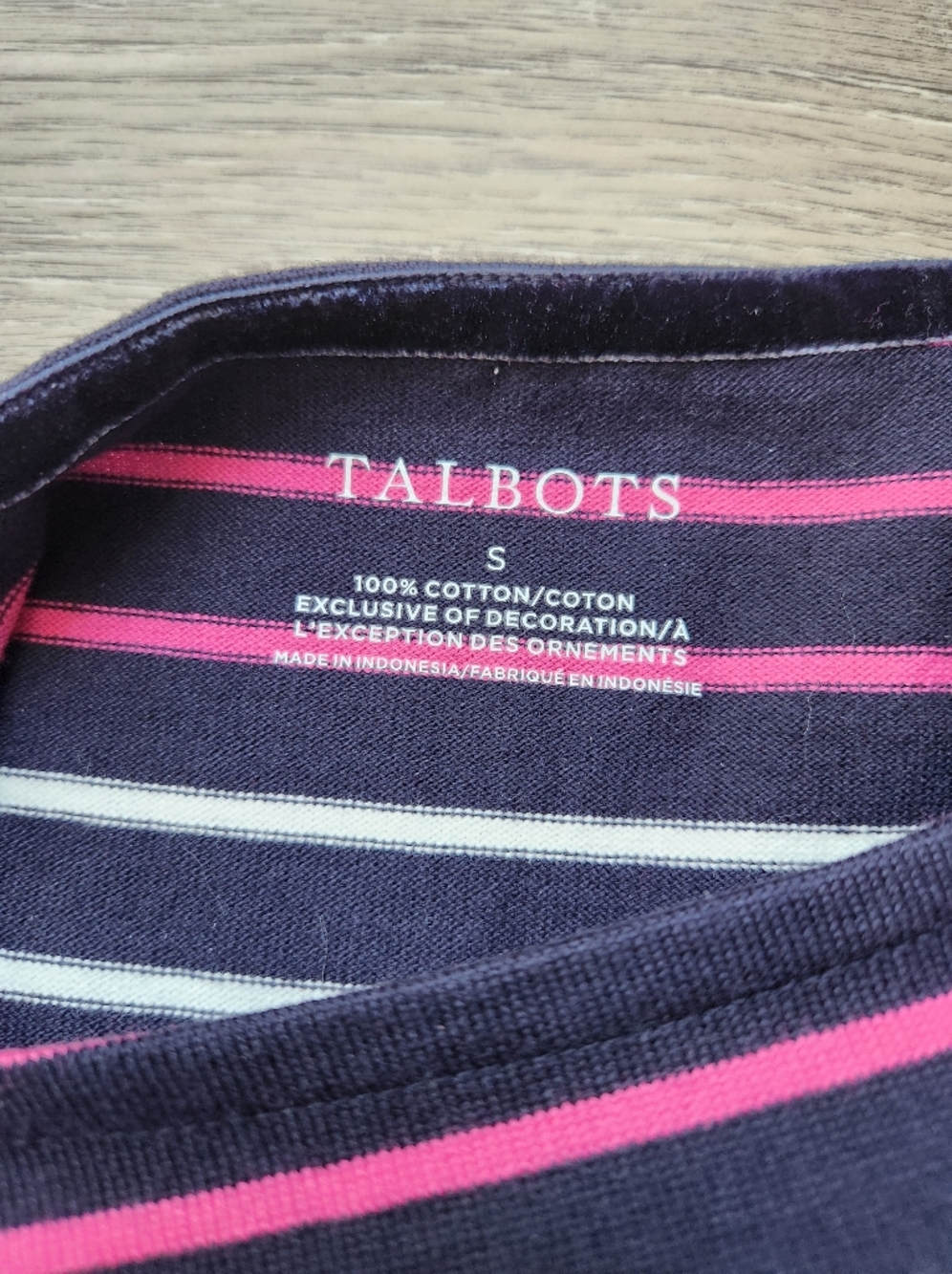 Talbots Navy Pink Authentic Tee Stripe Long Sleeve Cotton Shirt Womens Small Nwt - Picture 4 of 8